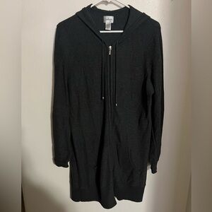 CHICO'S Classic Lightweight Tunic Length‎ Hooded Full Zip Jacket Dark Grey Wms L
